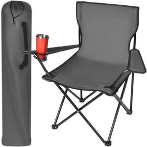 TRIZAND Opklapbare visstoel, campingstoel met armleuningen en bekerhouder, tot 100 kg, opvouwbaar met draagtas, zwart/grijs/groen, 23675, kleur: grijs
