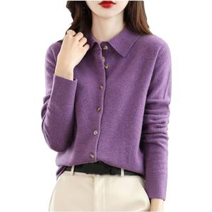 Dames Kasjmier Vesten Lange Mouwen Revers Wol Gebreide Trui Stretch Zachte Pullover Elegante Effen Gebreide Trui Herfst Winter Lichtgewicht Warme Bovenkleding for Buiten, Kantoor(Purple,XX-Large)