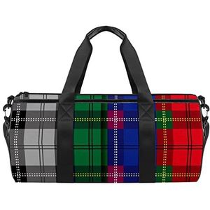 Schattige paarse boerderij schapenpatroon reizen duffle tas sport bagage met rugzak draagtas gymtas voor mannen en vrouwen, Grijs Groen Blauw Rood Tartan geruite ruitpatroon, 45 x 23 x 23 cm / 17.7 x 9 x 9 inch