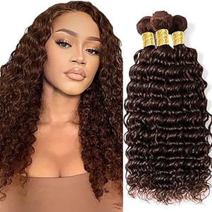 Tuheerst Deep Wave Human Hair Bundles #4 Chocolate Brown Real Hair Human Hair Extensions Sew in Hair Extension 3 Bundles Double Weft Remy Hair Low Shedding for Woman 32 32 32 Inch