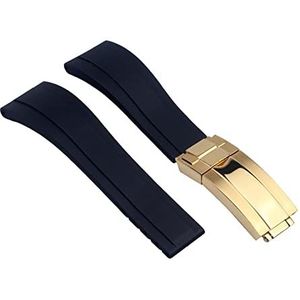 Rubberen horlogeband for Rolex for Tudor-polsband 20 mm 21 mm zwart blauw groen waterdichte siliconen horlogeband (Color : Black gold clasp, Size : 20mm)