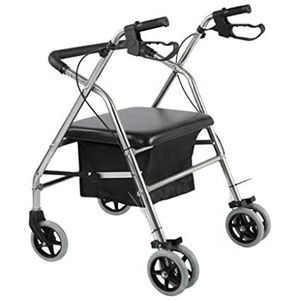Aluminium rollator Walker met wielen en brede zitting voor senior lichtgewicht gemakkelijk opvouwbare rollende mobiliteitshulp ondersteunt tot 550 lbs