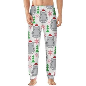 Kerst nijlpaarden met kerstmutsen heren pyjama broek zachte lounge bodems lichtgewicht slaapbroek