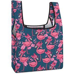 Leuke Roze Flamingo Patroon Herbruikbare het Winkelen Zakken Opvouwbare Boodschappentassen Grote Vouwen Up Tote Bag met Lange Handvatten