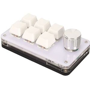 Toetsenbord met één Hand, Mini-toetsenbord 6 Toetsen DIY Programmeerbare Blauwe Schakelaar Bekabelde Verbinding Veel Gebruikt voor Pc (Wit)