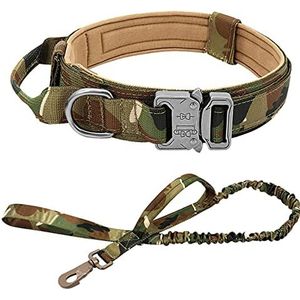 Militaire tactische halsband en riem Werkende halsband voor grote honden Trainingshalsband Elastische bungee-lijn-camo, XL