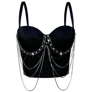 LoprNsdgt Dames Kwastje Ketting Afneembare Schouderband Camisole Uitgaans Crop Corset Tops,zwart,L