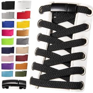 SULPO Veters zonder strikken, 2 paar veters, snelsluiting, elastische veters, 100 cm lang, platte rubberen veters, no-tie sneakers, zwart, Eén Maat