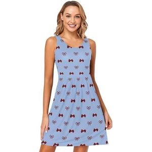 LI ZHI XIN Vrouwen Zomerjurken Ronde Hals Casual A-lijn Mouwloos Vest Jurken met Zakken Strik Cartoon Patroon, Meerkleurig, S