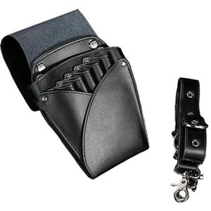 Kapsalon Schoudertas Koeienleer met 5 Zakken voor Haarschaar, Kapperstas, voor Kappers, Professionele Dierenkappers (zwart)