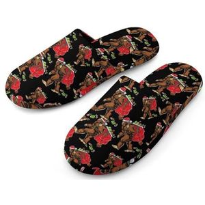 Santa Bigfoot Kerst Volledige Print Heren Slippers Warme Anti-Slip Rubber Zool Huis Schoenen Voor Indoor Hotel