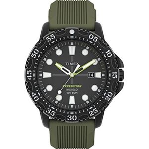 Timex Heren expeditie Gallatin 44 mm horloge - zwarte kast zwarte wijzerplaat met zwarte siliconen band, Zwart/Groen