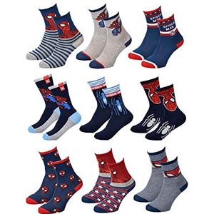 DISNEY SPIDERMAN sokken voor jongens, Verpakking met 9 paar verrassingssokken, 27-30
