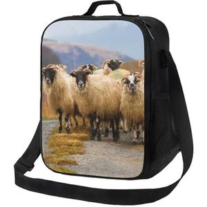 Lunchtas, Duurzame Geïsoleerde Lunchbox Herbruikbare Tote Bag Koeltas voor Werk SchoolFlock van Schotse Blackface Schapen Ewes