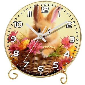 YTYVAGT Wandklok, moderne klokken op batterijen, schattig konijn met bloem, ronde stille klok 9.4