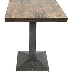 Eettafel, vierkant, eenbenig, Europese stijl, geschikt voor 4 personen, van ijzer en houten planken, keukentafel, eettafel, woonkamertafel, statafel 60 x 60 x 75 cm, bruin