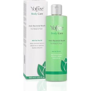 Yoffee Anti Bacterial Wash - Antibacteriële Douchegel - 300 ml - Tea Tree - Kokosolie - Verwijdert geuren - Verlicht jeuk en huidirritaties - Voor Lichaam en Voeten - Vegan - Made in Spain