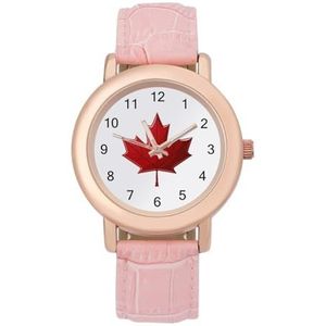 Rode Canada Vlag Esdoornblad Dames Elegante Horloge Lederen Band Horloge Analoge Quartz Horloges