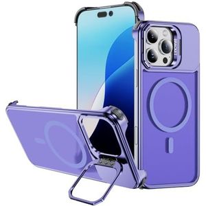 MFAOSHI Magnetische hoes voor iPhone 16 Pro Max/16 Pro/16 Plus/16, slanke matte frameloze metalen hoes met camerabescherming kickstand, chroom, 16 Pro