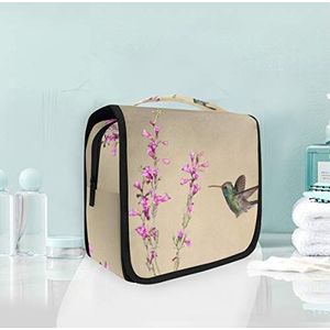 Hangende opvouwbare toilettas lente roze bloem vogel make-up reizen organizer tassen tas voor vrouwen meisjes badkamer