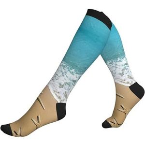 MDATT Mooie zeester op strand zand compressie sokken verminderen zwelling verbeteren de bloedsomloop comfortabel ondersteunend voor de hele dag dragen, Zwart, Eén Maat