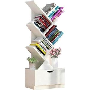 Boekenplank Boekenkast Boekenrek 6-laags Boomboekenplank Met Lade, Boekenplanken, Houten Vloerstaande Boekenplank, Opbergplank Voor Thuiskantoor Boekenplanken Boekenkasten (Color : White, Size : 34*