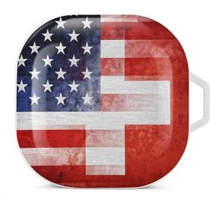 USA en Zwitserland vlag oordopjes hoesje compatibel met Samsung hard shell beschermhoes wit stijl