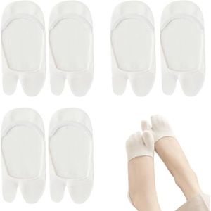 SamHeng 3 paar Japanse damessokken, antislip, slipvaste teenslippers met aparte teen, lage hals van ademend katoen voor sportieve casual look, 3 paar, Wit, Eén maat