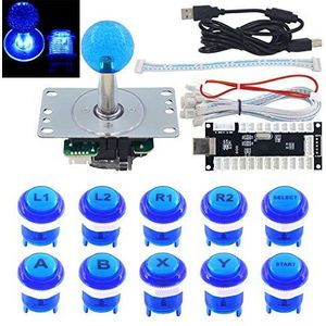 SJ@JX Arcade Game Controller Stick DIY Kit 10x Microswitch LED Buttons with Logo 4-8 Way LED Joystick USB Encoder light for PC MAME Raspberry Pi