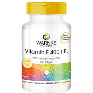 Vitamine E 400 I.E. - 200 softgels voor 200 dagen, antioxidant, grootverpakking | Warnke Vitalstoffe - Duitse apothekerskwalitei
