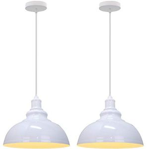 iDEGU 2 stuks hanglamp industriële kroonluchter plafondlamp vintage E27 retro metalen plafondlamp voor keuken eetkamer woonkamer restaurant diameter 29 cm (wit)