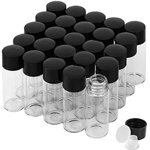 Cadbibe 10 ml doorzichtige glazen flesjes met schroefdoppen en plastic stoppen, kleine flacon met vloeistofmonster, lekvrije flesje, 25 stuks