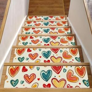 CHENZZZZ Valentijnspatroon hartvorm (2) Tapijt traptreden voor houten treden binnen, 15 stuks slipbestendig traptapijt traptreden pads voor huisdieren, kinderen en ouderen