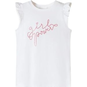 Kindershirt met ruches aan de mouwen glitterprint 92 ecru