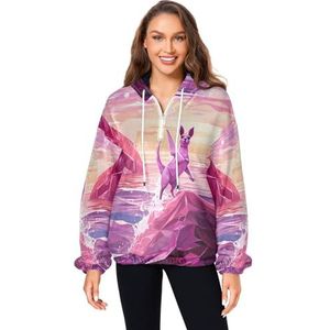 KAAVIYO Roze kangoeroe abstracte kunst pluizige jas pullover hoodie capuchon zakken donzig fleece sweatshirt ronde hals truien hoodies voor meisjes vrouwen, Patroon, L