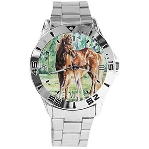 Ouder en Kind Paard Mode Dames Horloges Sport Horloge Voor Mannen Casual Rvs Band Analoge Quartz Horloge, Zilver, armband