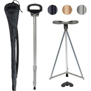 ALEVMOOM - Wandelstok - Zilver - Opvouwbaar - Lichtgewicht - 2-in-1 met Stoel