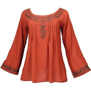 GURU SHOP Geborduurde elvenblouse, damesblouse, synthetisch, blouses & tunieken, alternatieve kleding, Rostorange, 42