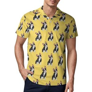 Franse bulldog op geel heren golfpoloshirt slim fit T-shirts korte mouw casual print tops 3XL