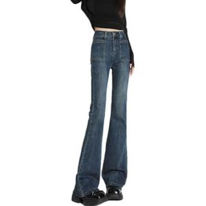 HHuiXinXue Bootcut denim broek voor dames retro elegante lange wijde pijpen flare jeans cool trendy, Blauw, M