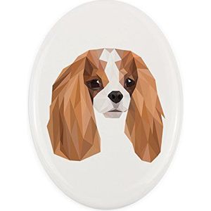 ArtDog Ltd. Cavalier, Tombstone keramische plaque met een afbeelding van een hond, geometrisch