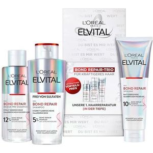 L'Oréal Paris Geschenkset, pre-shampoo, shampoo en conditioner, bouwt gebroken haarbruggen weer op, Elvital, Bond Repair, 3-delig.
