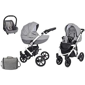 Kinderwagen 3in1 2in1 Isofix kinderwagen set + accessoires Kleurselectie Mila Black van ChillyKids Jeans Grey White 08 3in1 (inclusief autostoeltje)