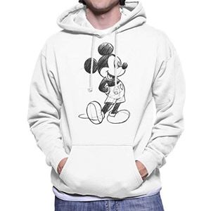 Disney Mickey Mouse Sketch Tekening Heren Hooded Sweatshirt Wit, Wit, M