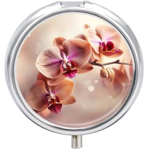 Orchidee op achtergrond pillendoos medicijnpillenorganizer 3 compartimenten dagelijkse pillendoos kleine pillencontainer ronde pillenhouder reizen pillendoos metalen pillendoosje voor portemonnee zak