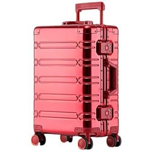 Aluminium-Magnesium Legering Reiskoffer Rollende Bagage Grote Capaciteit Trolley Bagage Carry-On Cabine Koffer, Rood, 24