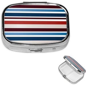 Pillendoosje Pillendoosje 2 compartimenten kleine pillenorganizer voor portemonnee en zak reizen pillendoos rood blauw wit grijze strepen schattige medicijnorganisator pillenhouder om vitamines