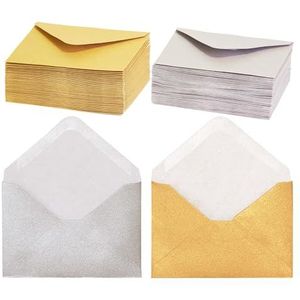 Kleine enveloppen, 100 stuks mini-enveloppen voor cadeaubonnen, visitekaartjes en notities, goud en zilver, elk 50, 10,16 x 6,9 cm