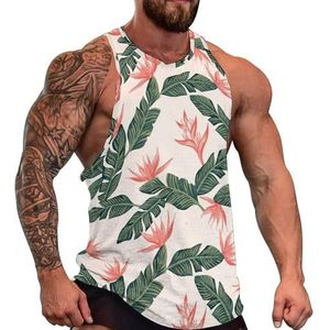 Palmbomen en Strelitzia Bloemen Heren Tank Top Grafische Mouwloze Bodybuilding Tees Casual Strand T-Shirt Grappige Gym Spier