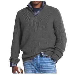 Heren kasjmier Business Casual trui met rits, kwart rits trui heren, Slim fit heren v-hals truien lange mouw (2XL,Grey)